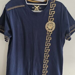 Unisex Bucheli Moda Italia Navy/Gold T-Shirt, Greek Detailing, Peruvian Cotton